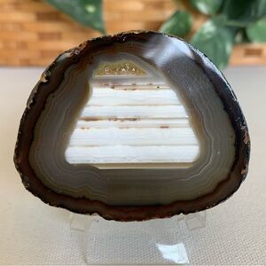 Thick Agate Geode Slab Slice Natural Crystal Gold Druzy Brazilian W Free Stand